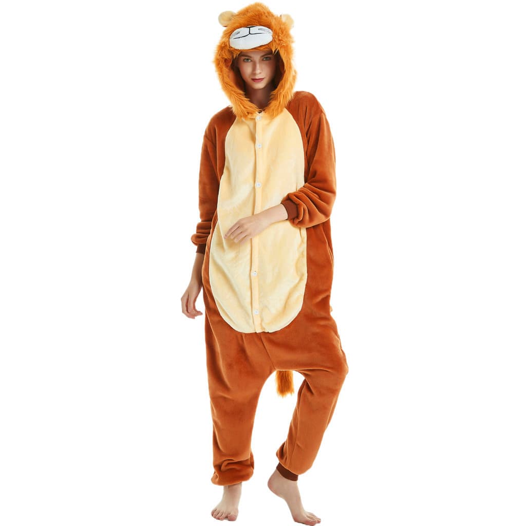 Adulto Leão Dinossauro Traje Macacão De Pelúcia Pijama Terno Fofo Capuz Festa Halloween Natal Cosplay Uma Peça Pijamas