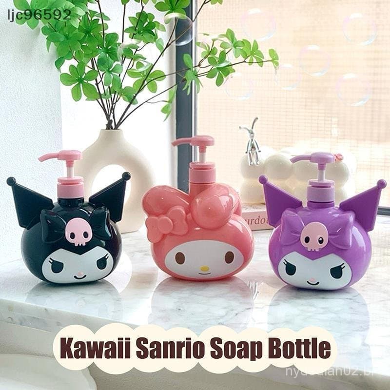 Garrafa de sabonete Sanrio Kuromi de 900ml, garrafa recarregável fofa de shampoo e gel de banho My Melody, garrafa de