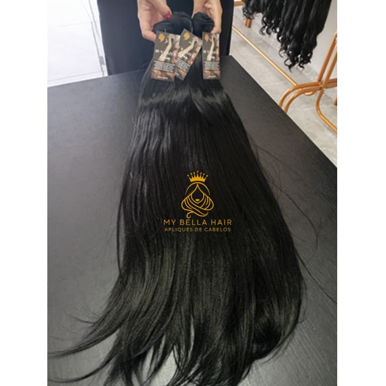 Aplique Cabelo Tela Mega Hair Natural Russo Liso 60cm 100grs Semi Humano Idêntico Humano Europeu