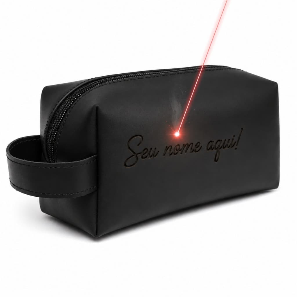 Bolsa Necessaire Preto PERSONALIZADA COM NOME para Viagem de Couro Legítimo -Organizadora Executivo