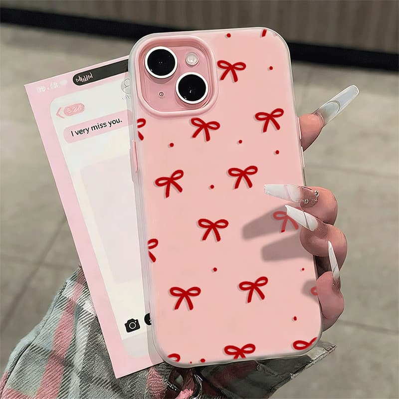 Capa De Telefone 2 Em 1 Candy Jelly Para IPhone 13 11 15 14 12 16 17 16e Normal Pro Max Air Red Bows Capinha