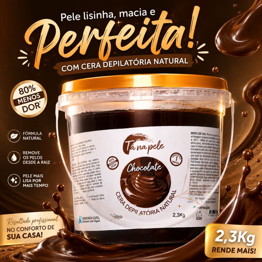 Cera Depilatória Chocolate 2,3kg Hidrossolúvel Profissional | Remove Pela Raiz e Rende Muito