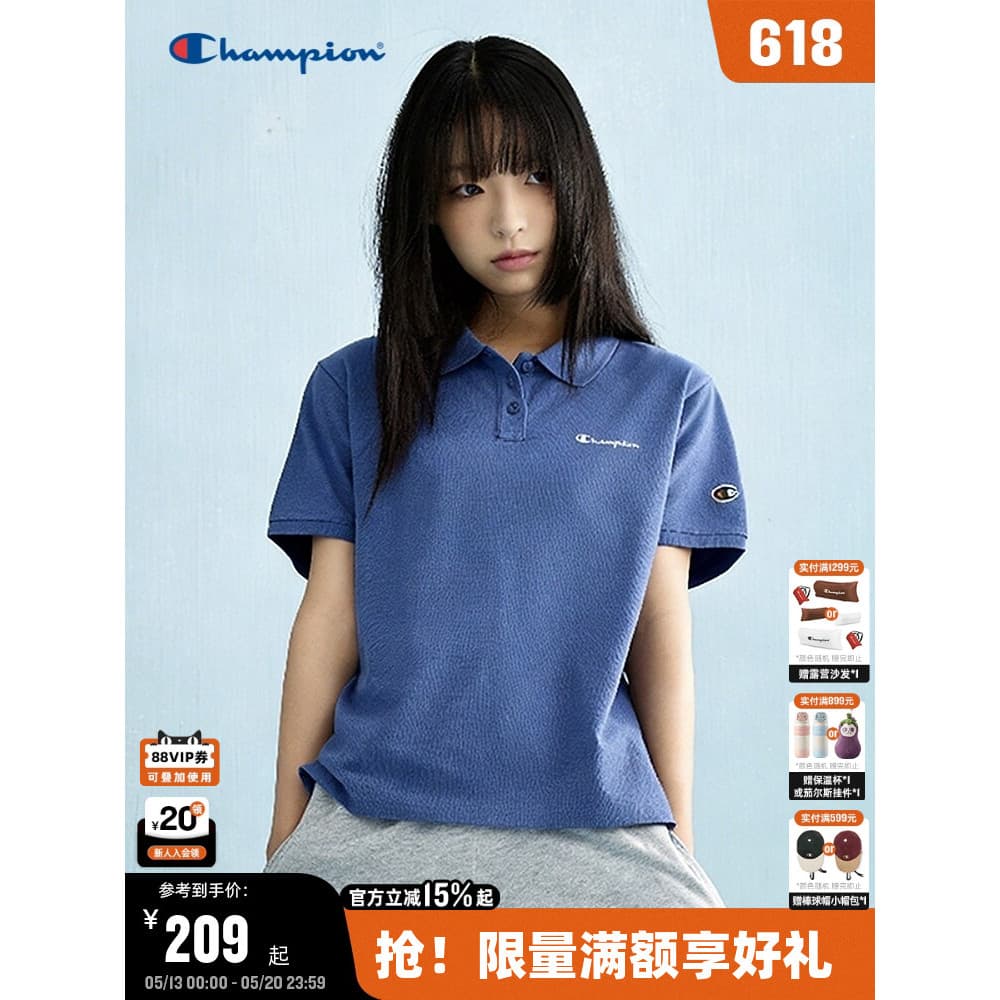 Campeão camisa POLO de manga curta feminina 2026 verão novo estilo lapela camiseta estilo dinheiro antigo luz negócios C