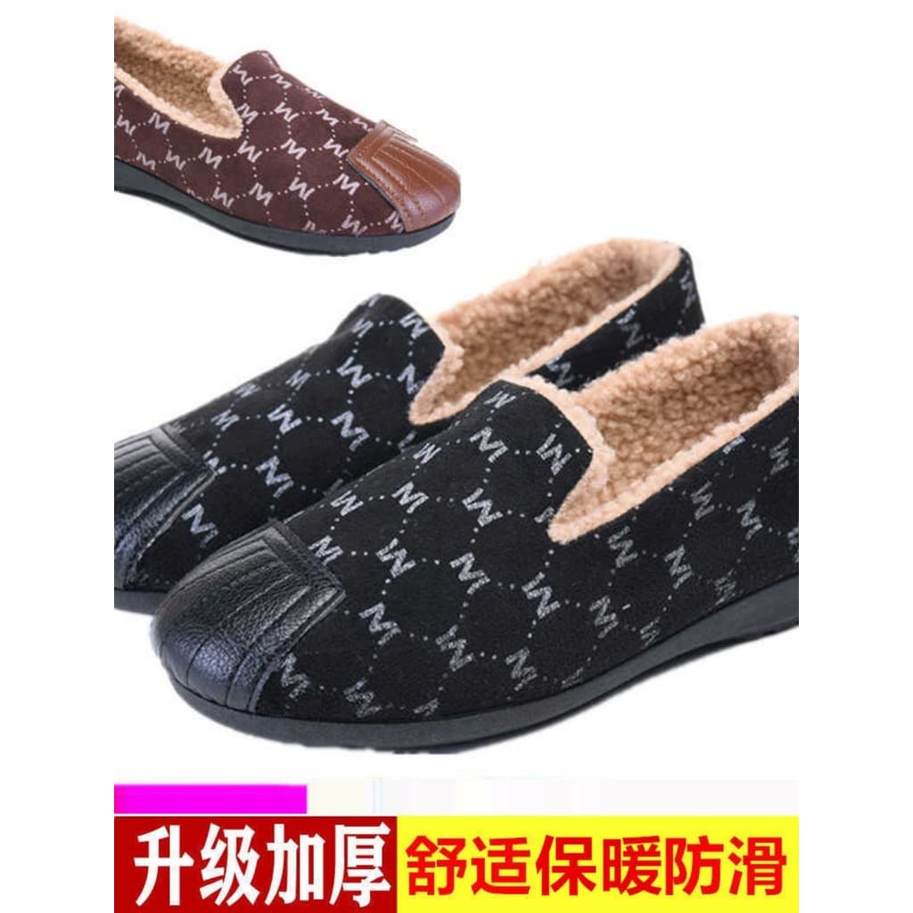 Sapatos de pano quente de lã feminina primavera outono meia-idade sapatos de mãe idosa boca rasa sapatos casuais planos