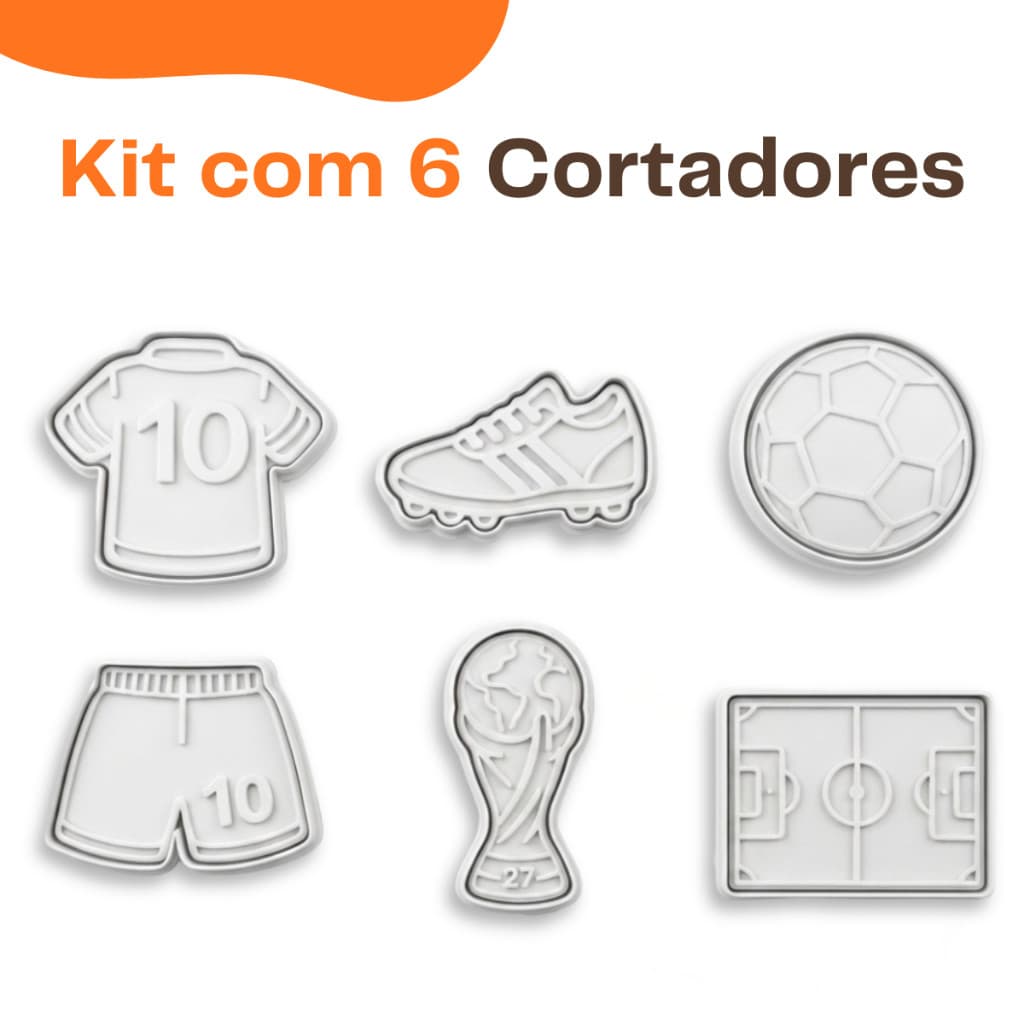 Kit 6 Cortadores e Marcadores Copa do Mundo 2026 Biscoito ou para Massinha - Detalhado
