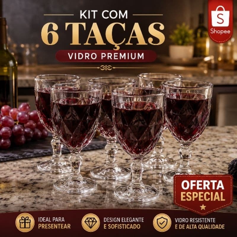 JOGO 6 TAÇA DIAMOND TRANSPARENTE CLEAR 340ML