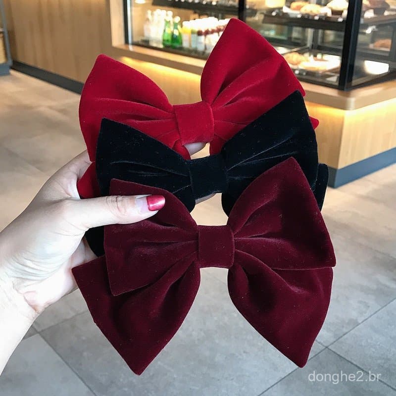 Acessório de cabelo feminino, laço grande de veludo, presilha de cabelo delicada, adorno de cabeça de princesa.
