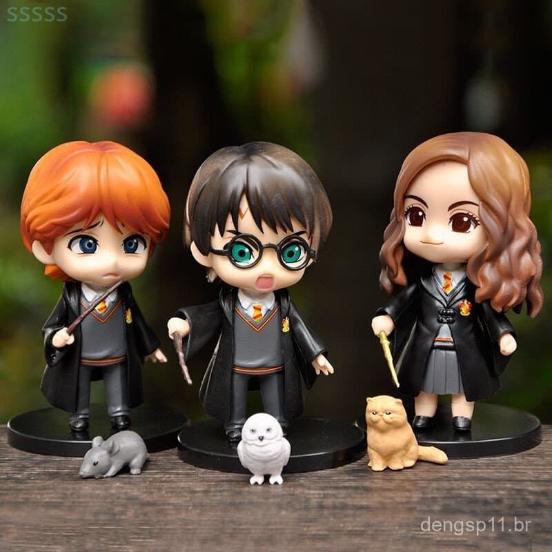 Conjunto de 3 figuras: Harry Potter, Hermione Granger, Hagrid, Ron Weasley. Figuras colecionáveis de filmes. Brinquedos