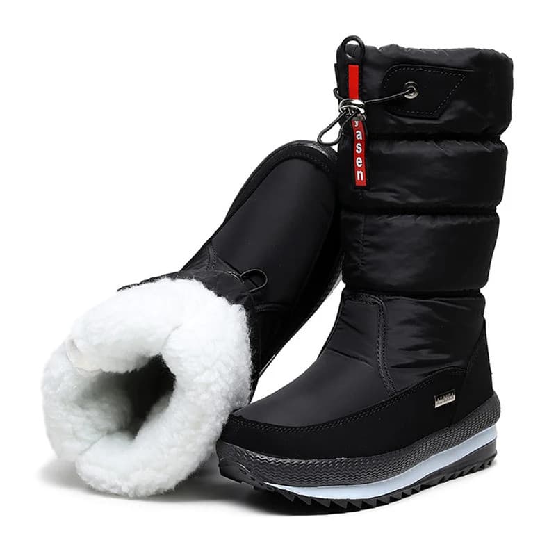 Botas de Neve Femininas com Plataforma, Botas de Inverno com Forro de Pelúcia Espessa, Impermeáveis e Antiderrapantes, C