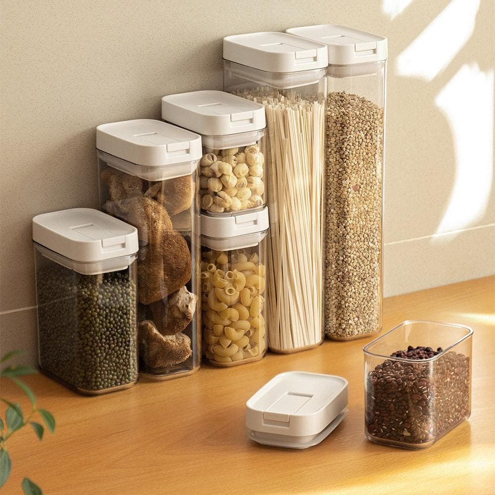 Tanque selado de grãos inteiros, tanque de armazenamento de alimentos, caixa de armazenamento transparente, fivela fácil