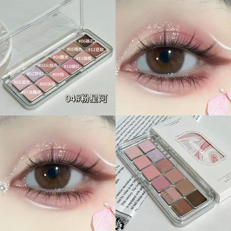 12 cores saturadas estilo coreano Pseudo-Face paleta baixa sombra fosco cinza frio pó perolado terra estudante diário ma