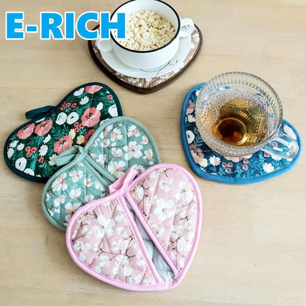ERICH1 1 Par De Clipe De Mão Em Forma De Coração , Luvas De Algodão Antiderrapantes Com Estampa De Flores Para Forno Pro