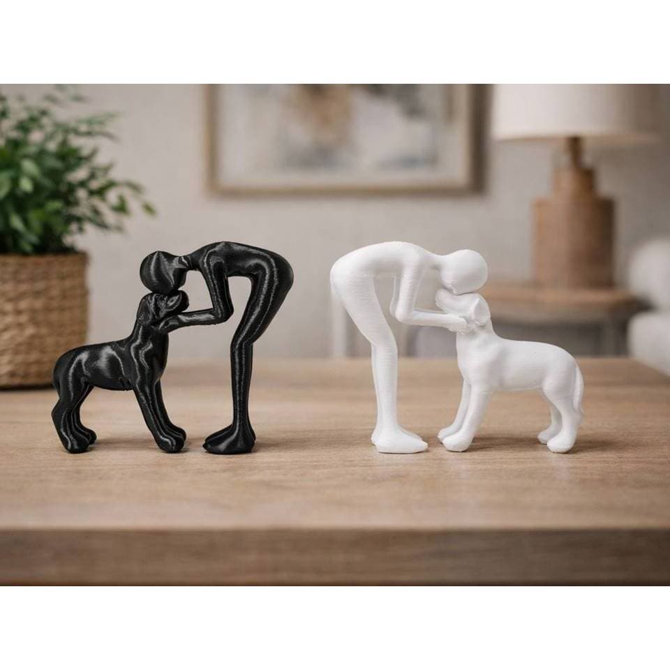 Escultura Homem e Cachorro laço eterno Estátua Decorativa Minimalista