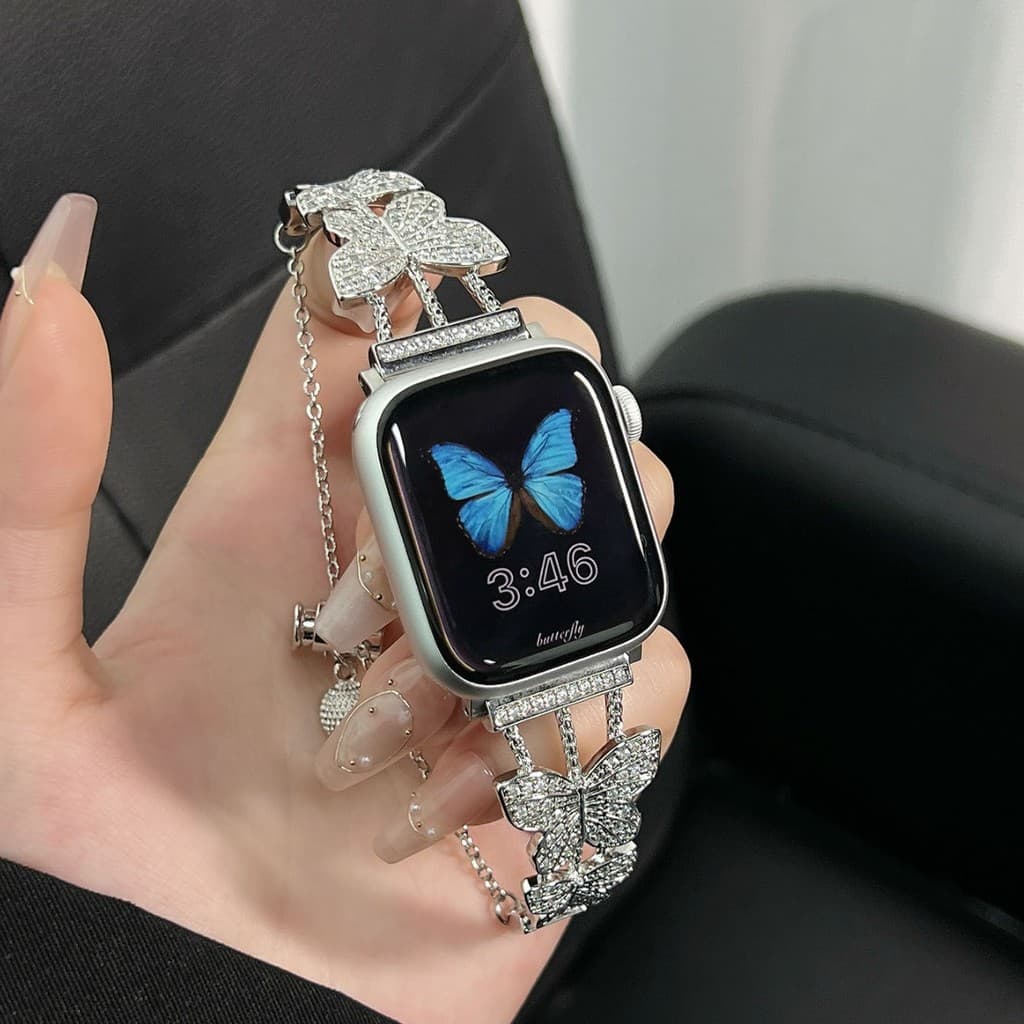 Moda feminina pulseira de relógio Apple strass pérola decoração de Metal compatível com iWatch Full Range 38-49mm Ultra/