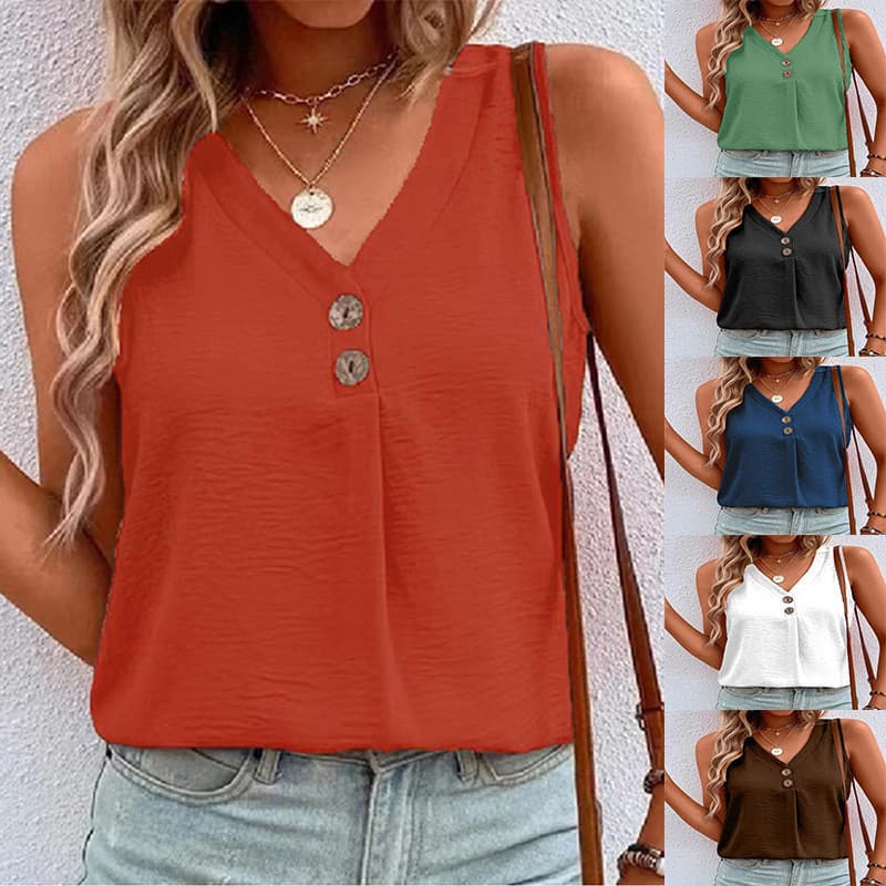 Camisa de Verão Sem Mangas com Decote em V, Moda Europeia e Americana 2025