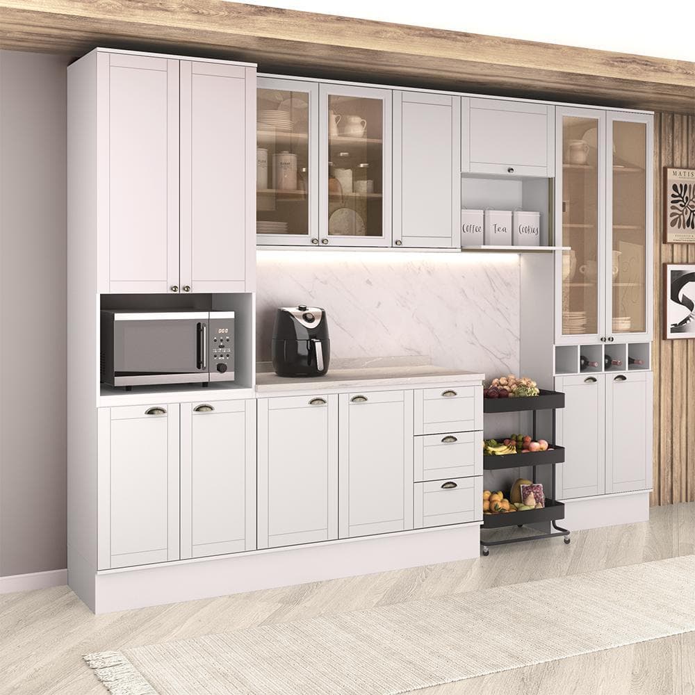 Armário de Cozinha Completa com Balcão Milla Living Carraro Branco