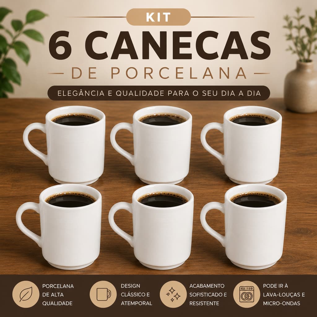 Jogo 6 xícaras de café chá em porcelana na cor branca capacidade 60 ml mesa posta barato promoção