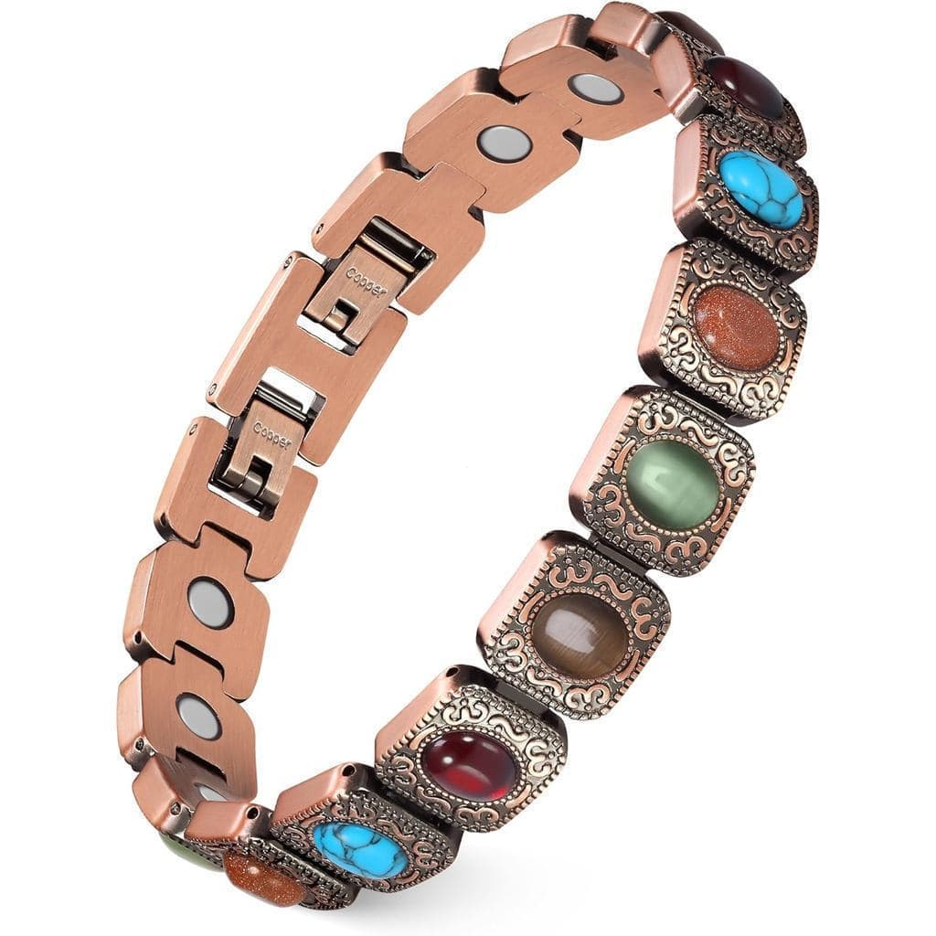 Pulseira feminina de cobre puro, forte campo magnético de 3800 Gauss, ajustável, presente perfeito.