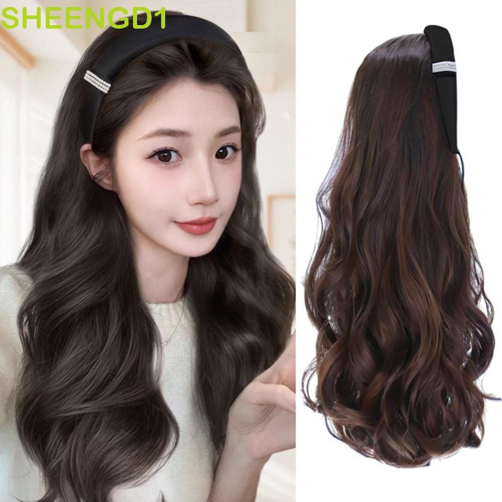 SHEENGD1 Perucas De Faixa De Cabeça Sintética , Grampo De Postiços Em Meia Peruca , Cabelo Longo Encaracolado Estilo Cor