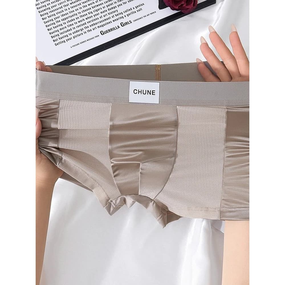 Cetim gelo seda malha roupa interior masculina boxer tamanho grande confortável respirável fino verão esportes boxer