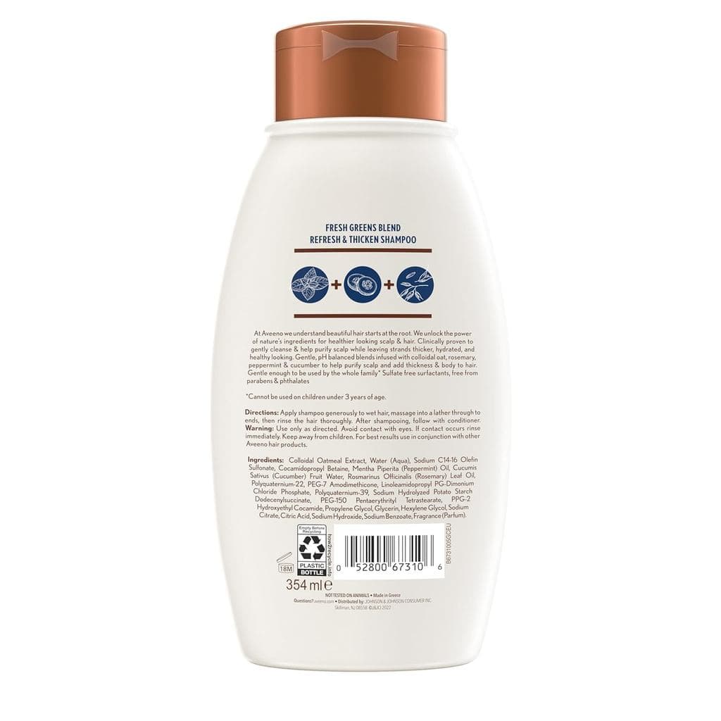 Aveeno , Fresh Greens Blend Shampoo Sem Sulfato Com Alecrim , Hortelã-Pimenta E Pepino Para Engrossar Nutrir , Clarifica