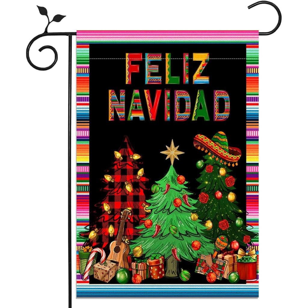 Nepnuser Decoração de Feliz Natal Bandeira de Jardim Mexicana de Natal Espanhol para Festa de Fim de Ano Inverno Dupla F