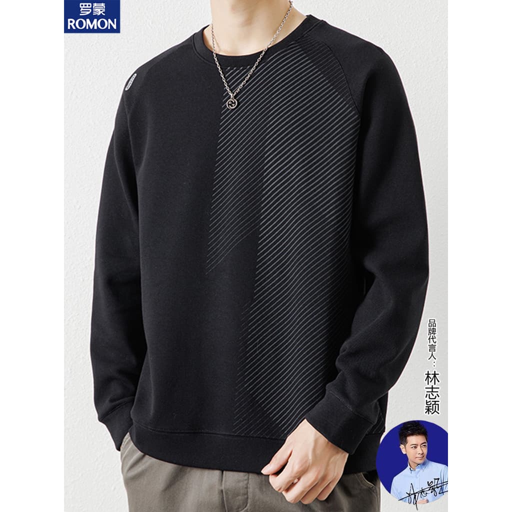 Lomon 2025 novo estilo outono inverno luz na moda moletom masculino solto em torno do pescoço listrado impresso quente d