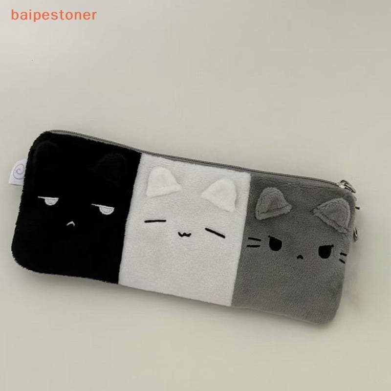 [baipestoner] 1 Unidade De Lápis De Gatinho Branco E Cinza Caso Armazenamento De Gato Fofo De Pelúcia Bolsa Papelaria De