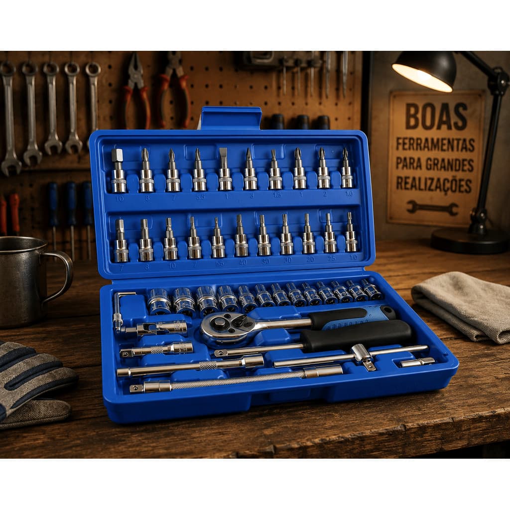 Kit de Ferramentas 46 Peças Jogo de Chave Catraca Jogo de Soquetes Chave Allen Chave Torx Maleta