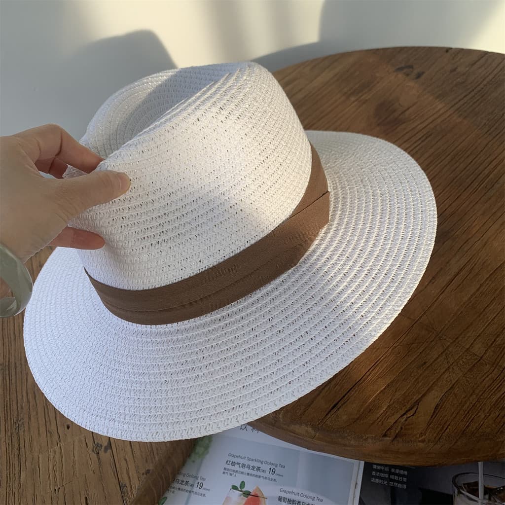 Casal grande circunferência da cabeça chapéu feminino verão branco panamá Jazz britânico chapéu de palha chapéu de sol m