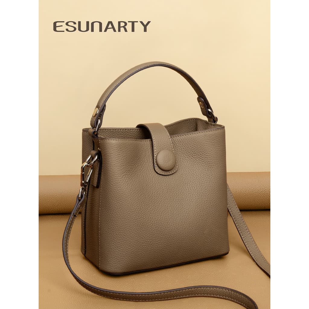 Bolsa balde de couro genuíno genuíno senhoras 2025 novo estilo moda grande capacidade saco do mensageiro High-End sentir