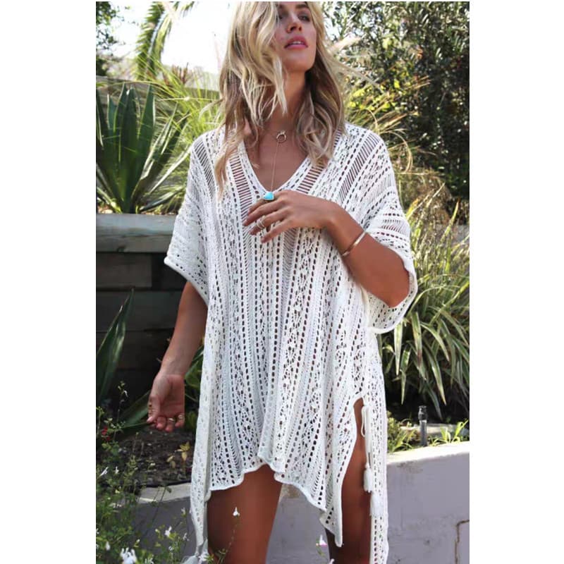 Blusa de biquíni solta tamanho grande malha oco crochê praia jaqueta feminina verão protetor solar roupas primavera quen