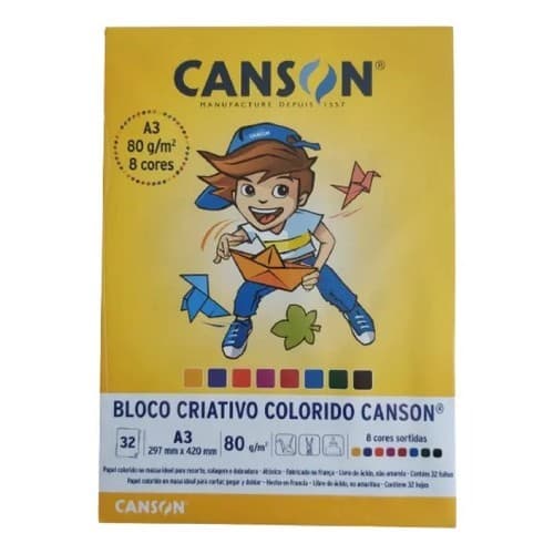 Bloco Colorido Criativo Canson 8 Cores 7089 A3 32 Folhas