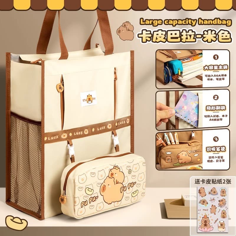 Kapibara Tutorial Bag Tote Bag Tote Bag Alunos da escola primária usam meninos meninas crianças Bolsa escolar Bolsa de a