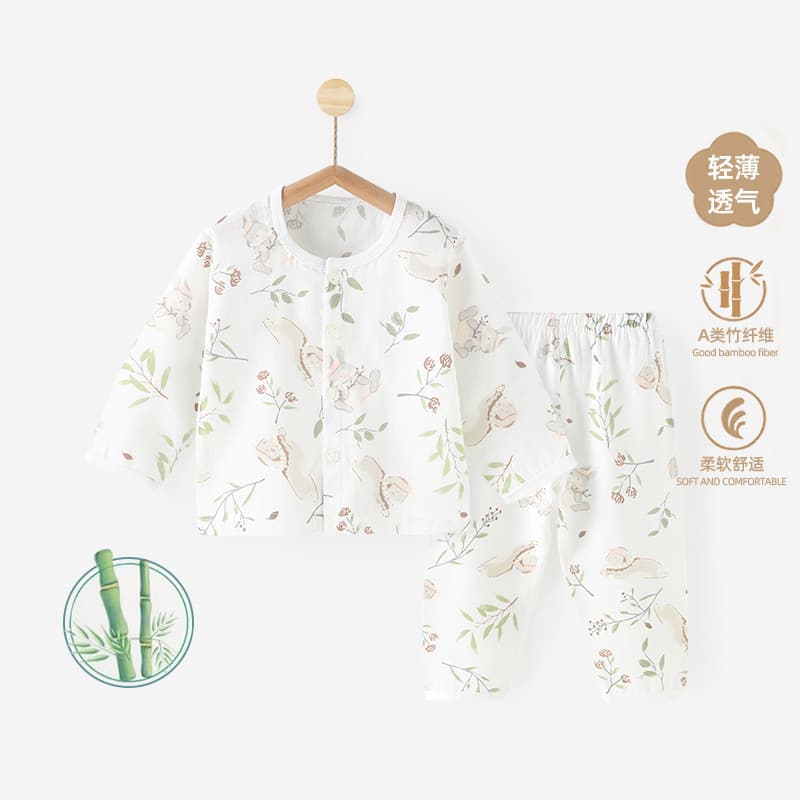Crianças terno verão fino fibra de bambu bebê manga comprida casa ar condicionado pijamas bebê dividir roupas terno de d