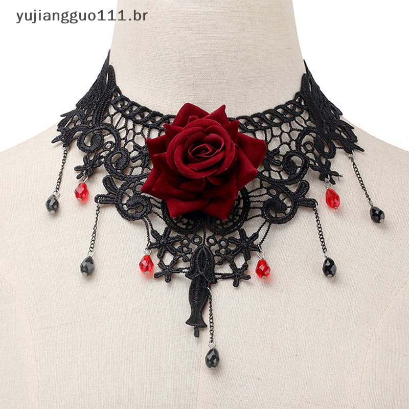 # BR Colar De Gargantilha De Encanto De Flor Vintage Para Mulheres Renda Gótica El Clavicle Chain Jewelry .