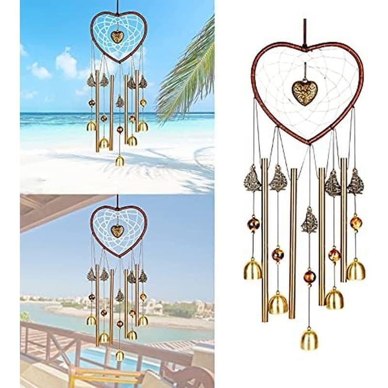 Chinês Tradicional Retro 4 Tubos 5 Sinos Bronze Quintal Jardim Ao Ar Livre Vida De Vento 60cm