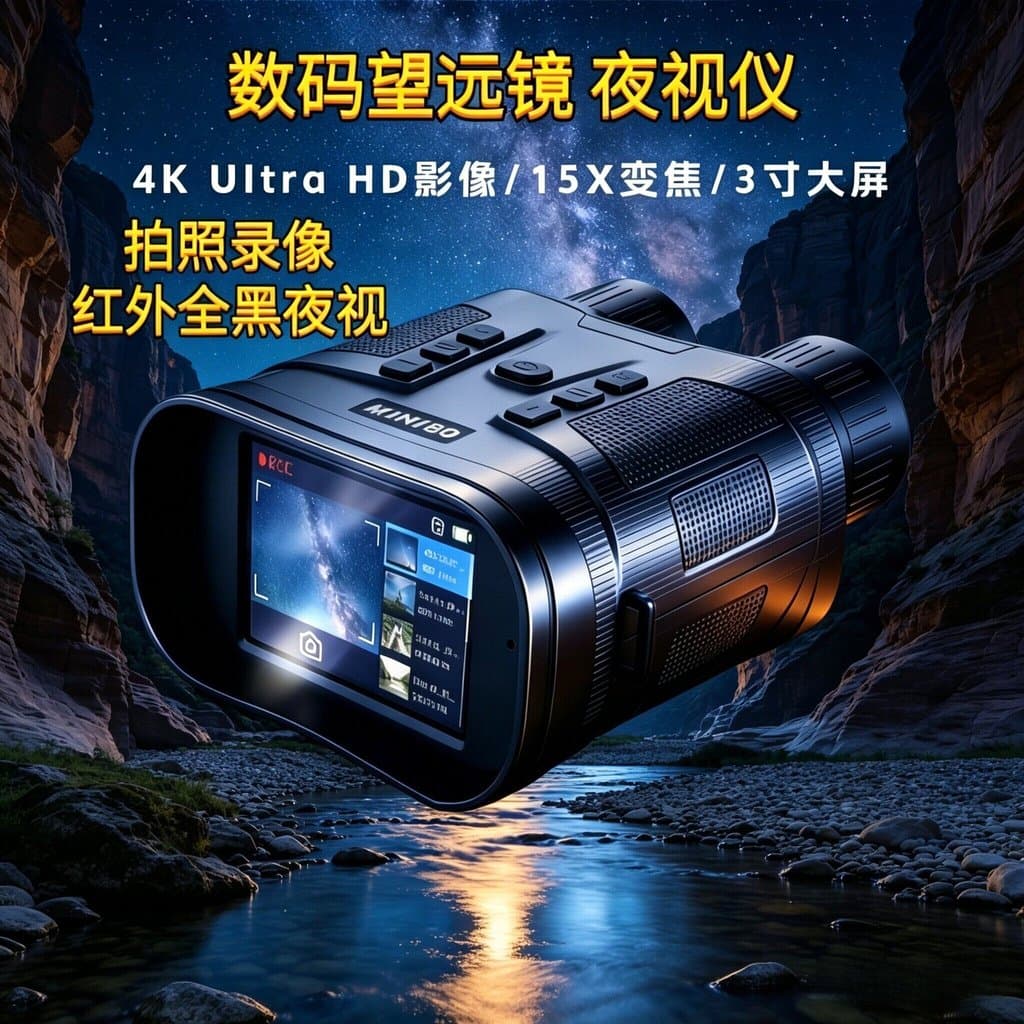 Medidor de visão noturna com tela grande de 10 cm, Zoom digital 16 vezes, gravação de fotos 4K, telescópio digital, obse