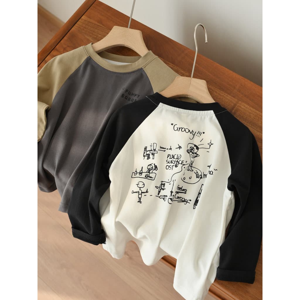 Tamanho especial 90-130 crianças manga Raglan camisa de fundo meninos dos desenhos animados de manga comprida camiseta m