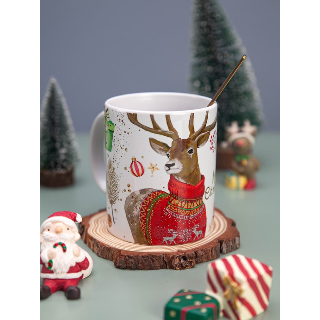 Caneca de alce de natal menina casal de alto valor xícara de água xícara de café com tampa presente de natal presente de