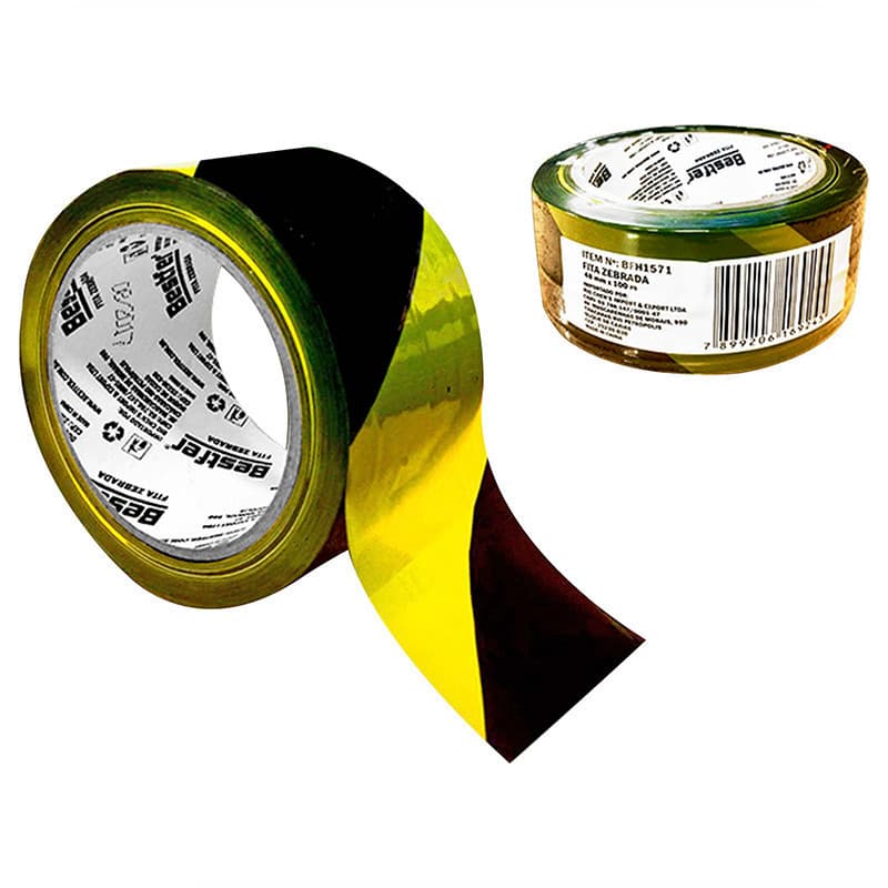 Fita Demarcação 48x100m Advertência Zebrada Preto e Amarelo