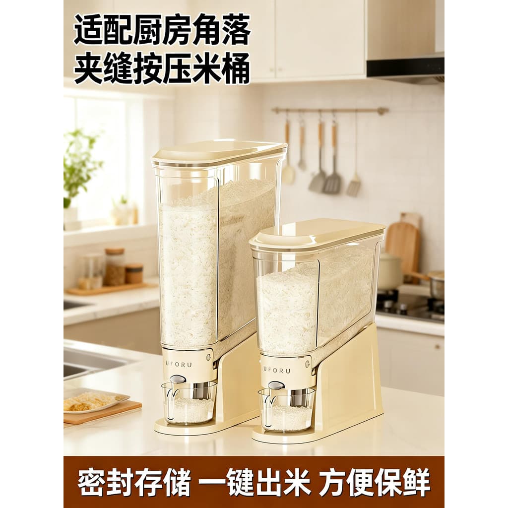 Balde de arroz tipo Push knx alemão, doméstico, à prova de insetos, à prova de umidade, selado, cilindro de arroz, balde