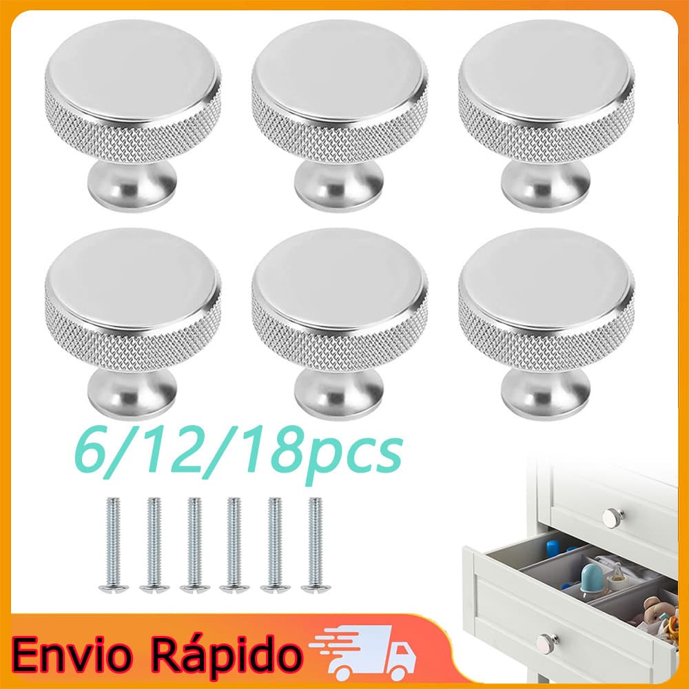 Conjunto de 6 puxadores redondos com relevo para armários e gavetas