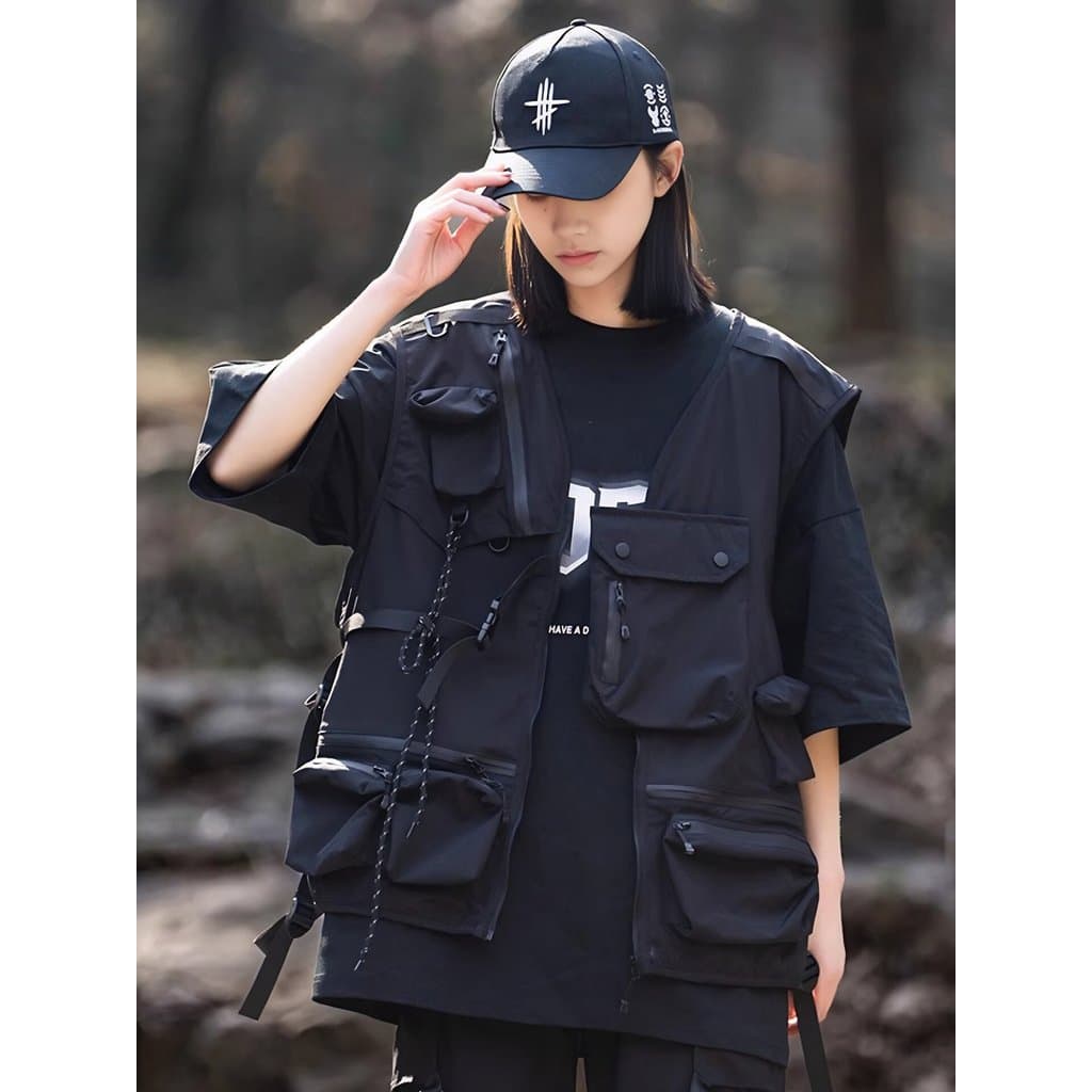 AOGZ colete masculino feminino estilo 2025 novo estilo fino Multi-bolso colete de pesca colete Street Wear casal jaqueta