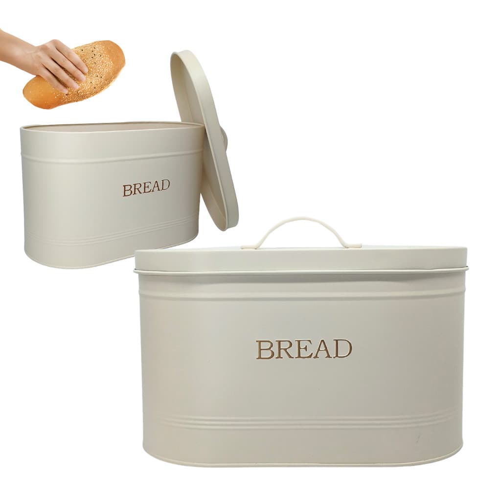Porta Mantimentos Retangular Pão Bread Com Tampa Aço 34x18cm