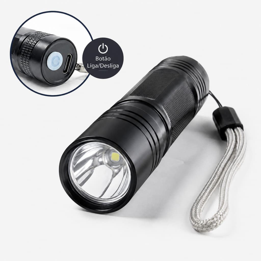 Mini Lanterna LED Tática Recarregável USB C Alto Brilho Camping Pesca Trilha Emergência