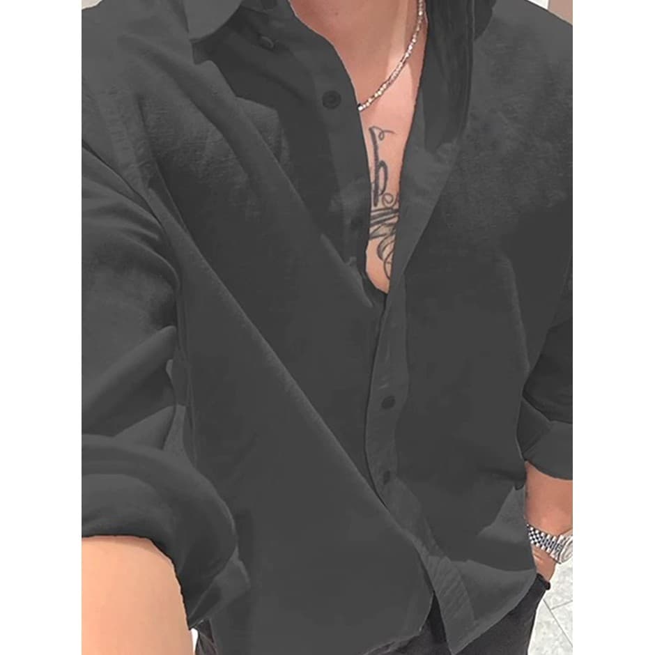 Camisa de linho de algodão estilo dinheiro antigo masculina na moda estilo americano Slim-fit manga comprida atmosfera s