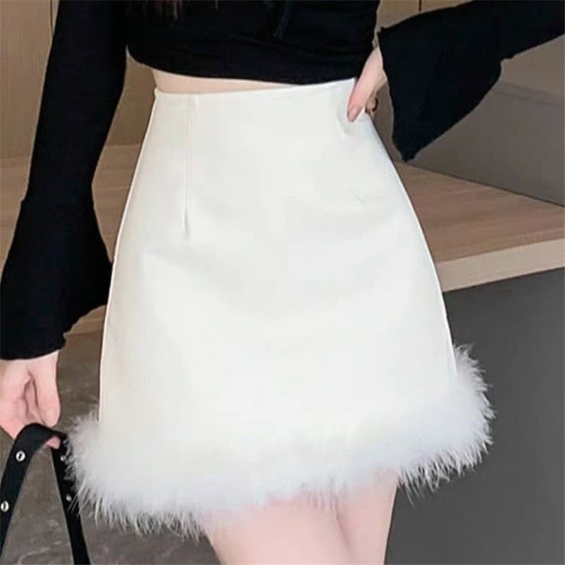 Nicho Design fofo costura saia branca feminina primavera outono All-Match mais magro olhar cintura alta um passo nádegas