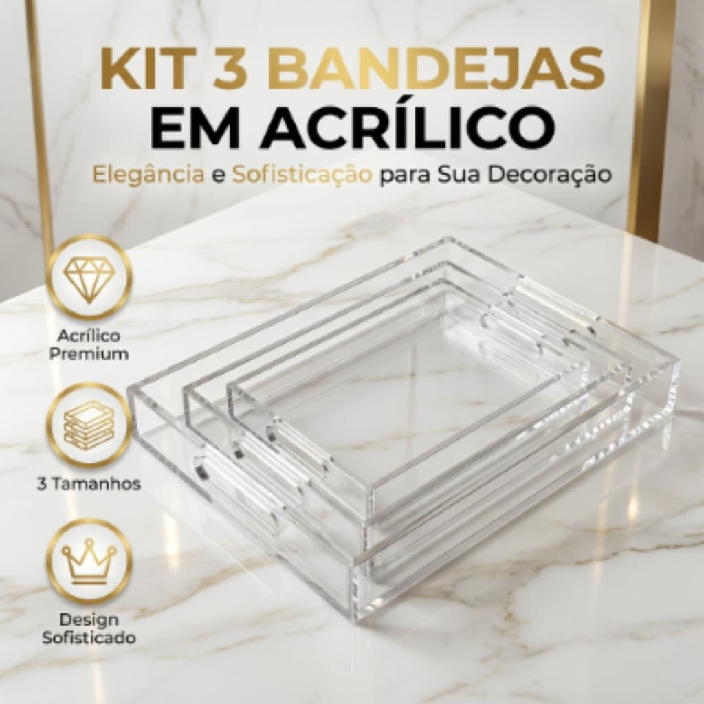 Kit 3 Bandejas Organizadoras Decorativas Em Acrilico Casita