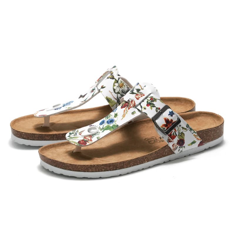 Rui pé 2026 novo estilo senhoras sandálias de cortiça flor sapatos de praia femininos estudante Flip-Flops antiderrapant